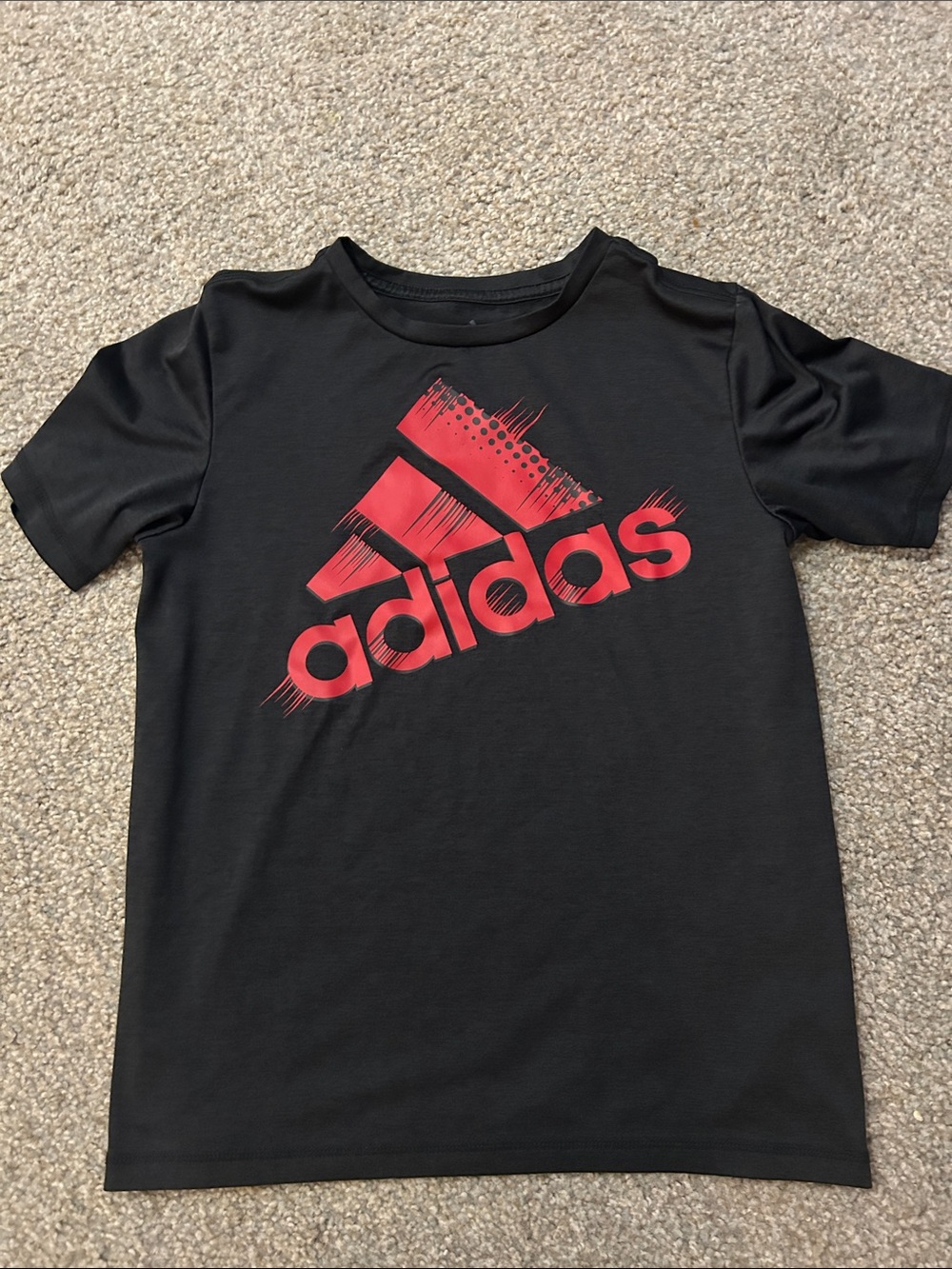 adidas Black Tee with Red Graphic Logo - Kids Short Sleeve